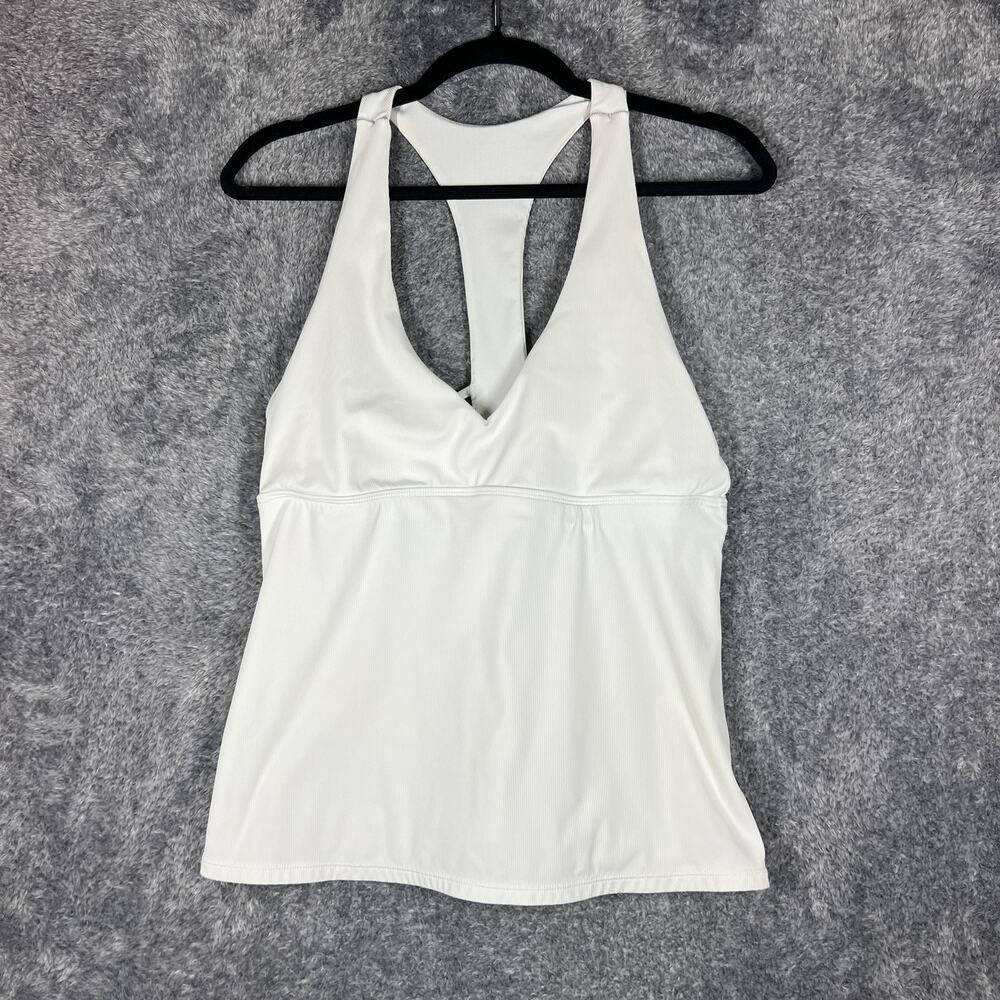 Carve Designs Tank Top Womens XL White Built In Bra Lined Stretch Slit V-Neck